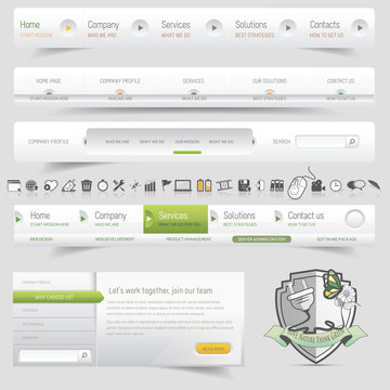 Web design template navigation set with icon set
