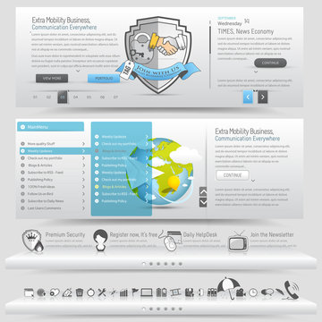 Web site design template navigation elements with icons set
