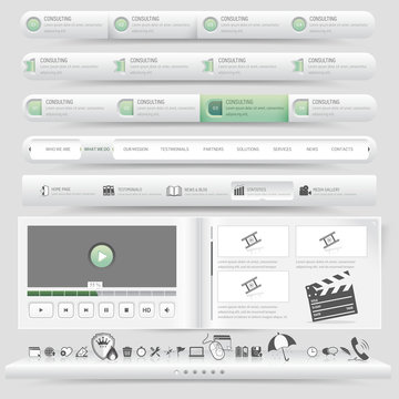 Web site design template navigation set with icon set