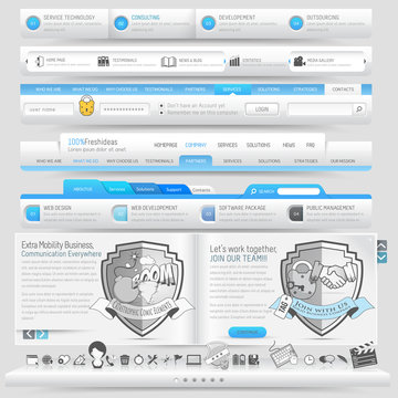 Web design template elements with icon set