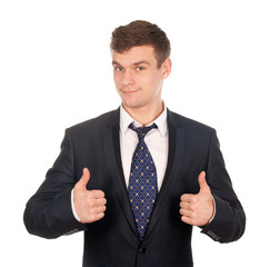 business man gesturing thumbs up isolated on white
