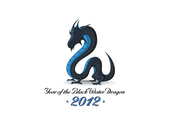 Fototapeta premium 2012 Year of Black Water Dragon vector greeting card, calendar
