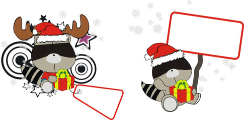 raccoon baby cartoon xmas sticker