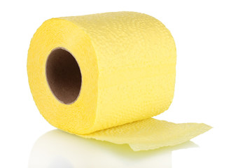 yellow toilet paper isolated on white