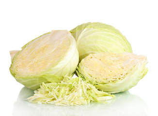 sliced ​​green cabbage isolated on white