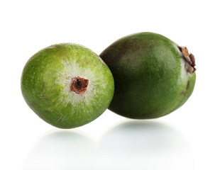 green feijoa fruit, isolated on white