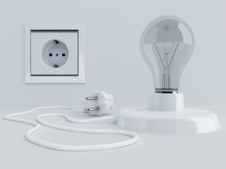 lamp with light bulb and electric plug near electric socket