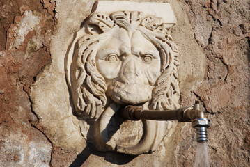 fountain with face of leo next to the Colosseum, Rome