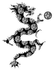 Chinese Dragon Archaic Motif Black and White Clip Art