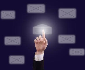 Man's hand pushing the button.Choice concept