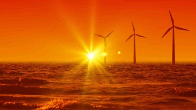 Wellen, Sonnenuntergang Wind und Windkraft
