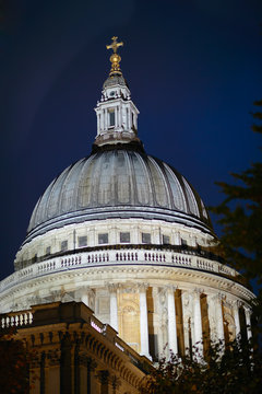 Dome of St Pauls Cathedral, London, England, UK, illuminated