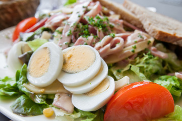 Fresh fruits salad and ham