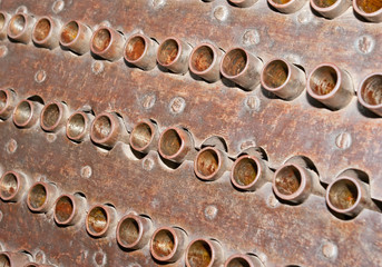Closeup of vintage mitrailleuse barrel block