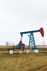 Fototapeta na wymiar One pump jacks on a oil field. Autumn