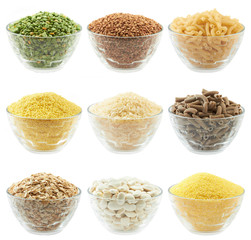 Set of bowls of different with different food