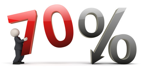 3d business man with 70 percent sign