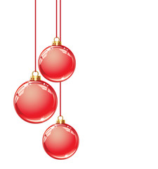 Red Christmas balls hanging on threads