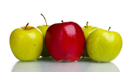 juicy green and red apples isolated on white