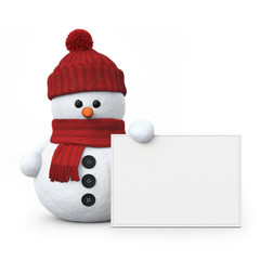 Snowman with woolen hat and board