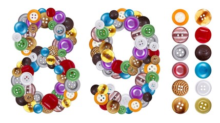 Obraz premium Numbers 8 and 9 made of clothing buttons