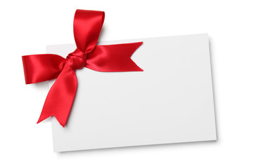 Blank card with red ribbon bow