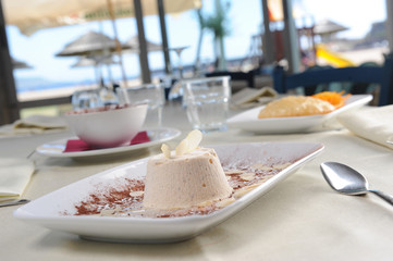 ice cream restaurant dessert garnished with nuts almond
