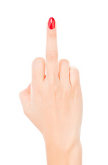 Showing the middle finger.