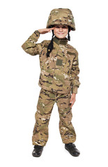 Saluting soldier. Young boy