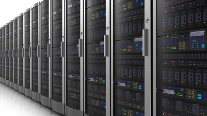 Row of network servers - Powered by Adobe