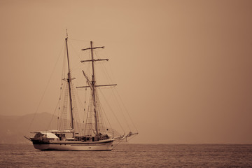 Sailing ship sepia toned.