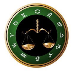 Golden Zodiac Wheel with sign of Libra