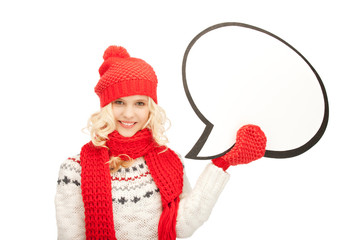 smiling woman with blank text bubble