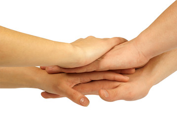 Fototapeta premium Many hands lying on top of each other