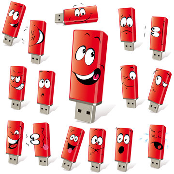 Red Flash Disk With Many Expressions