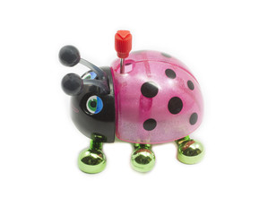 PInk, Black, and green toy ladybug walking