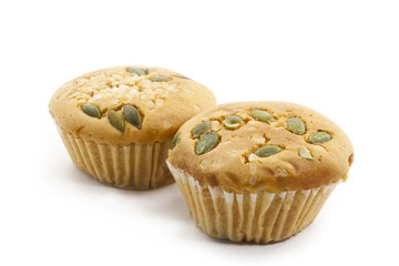 raisin cup cake on white background