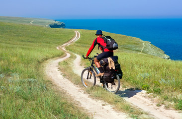 Obraz premium biker on meadow