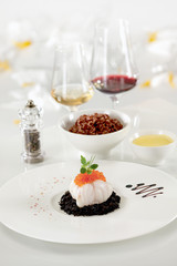 asparagus with fish and red caviar