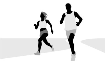 Fototapeta na wymiar Running couple silhouette