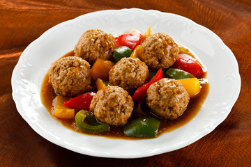 Roasted meatballs and vegetables
