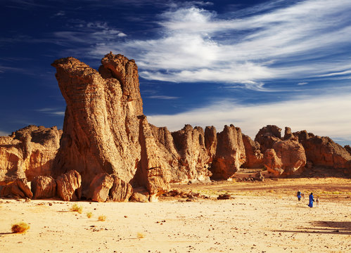 Bizarre sandstone cliffs in Sahara Desert, Tassili N'Ajjer, Alge