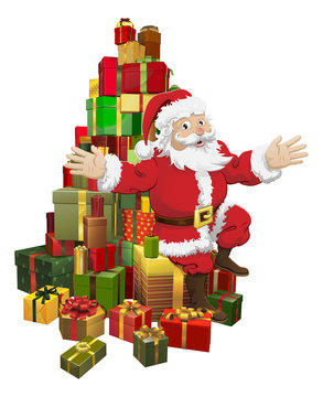 santa claus presents pile christmas scene clip art preview