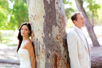 Couple happy in love at park outdoor tree