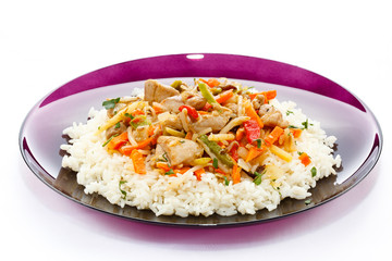Asian food - chicken with vegetables and rice
