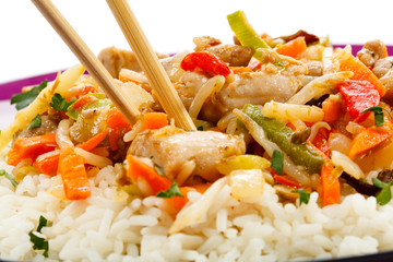 Asian food - chicken with vegetables and rice