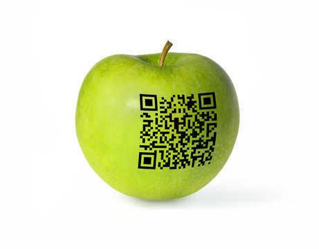 Code QR sur une pomme verte