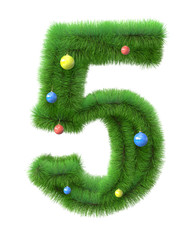 5 number made of christmas tree branches