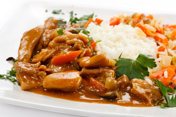 Asian food - chicken with vegetables and rice