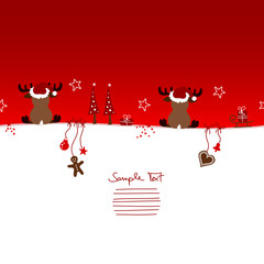Card 2 Christmas Reindeers & Symbols Red
